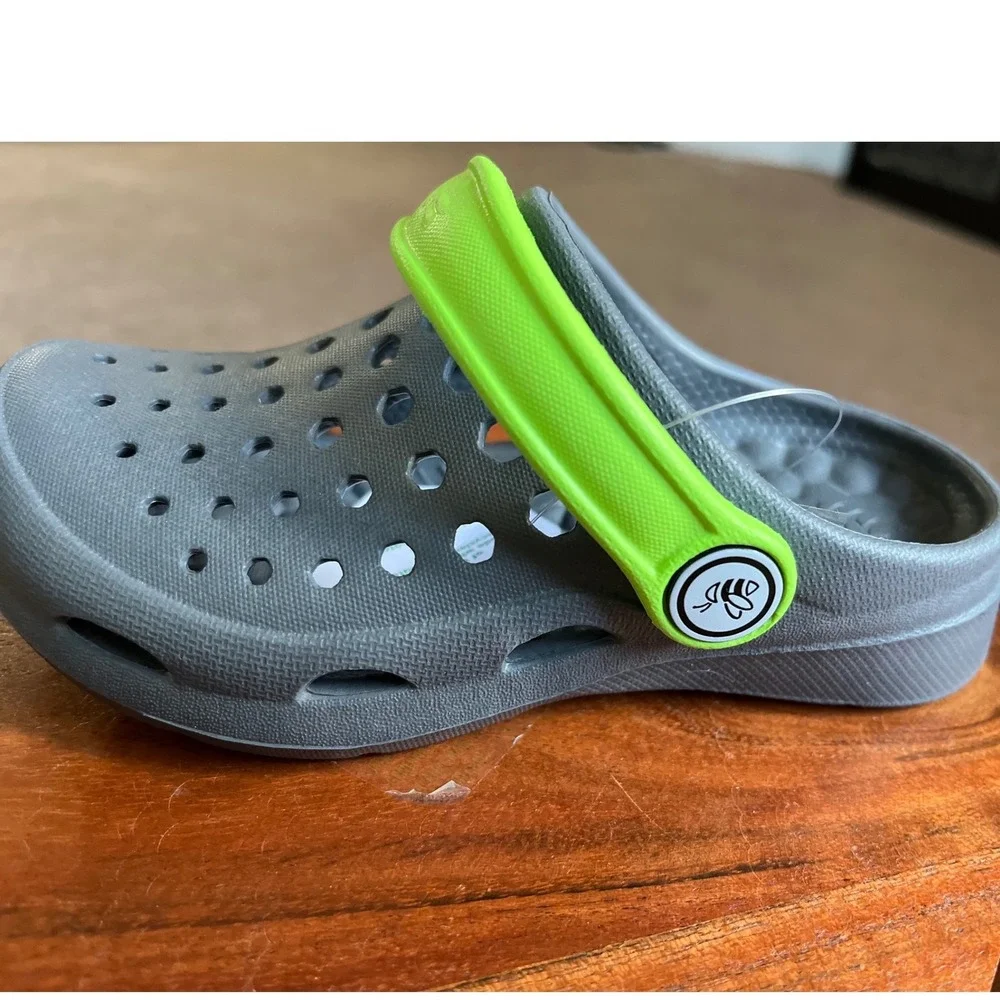 Joybees‎ Kids Active Clog Charcoal Grey Neon Green Slip On Water Shoes Size C8/9